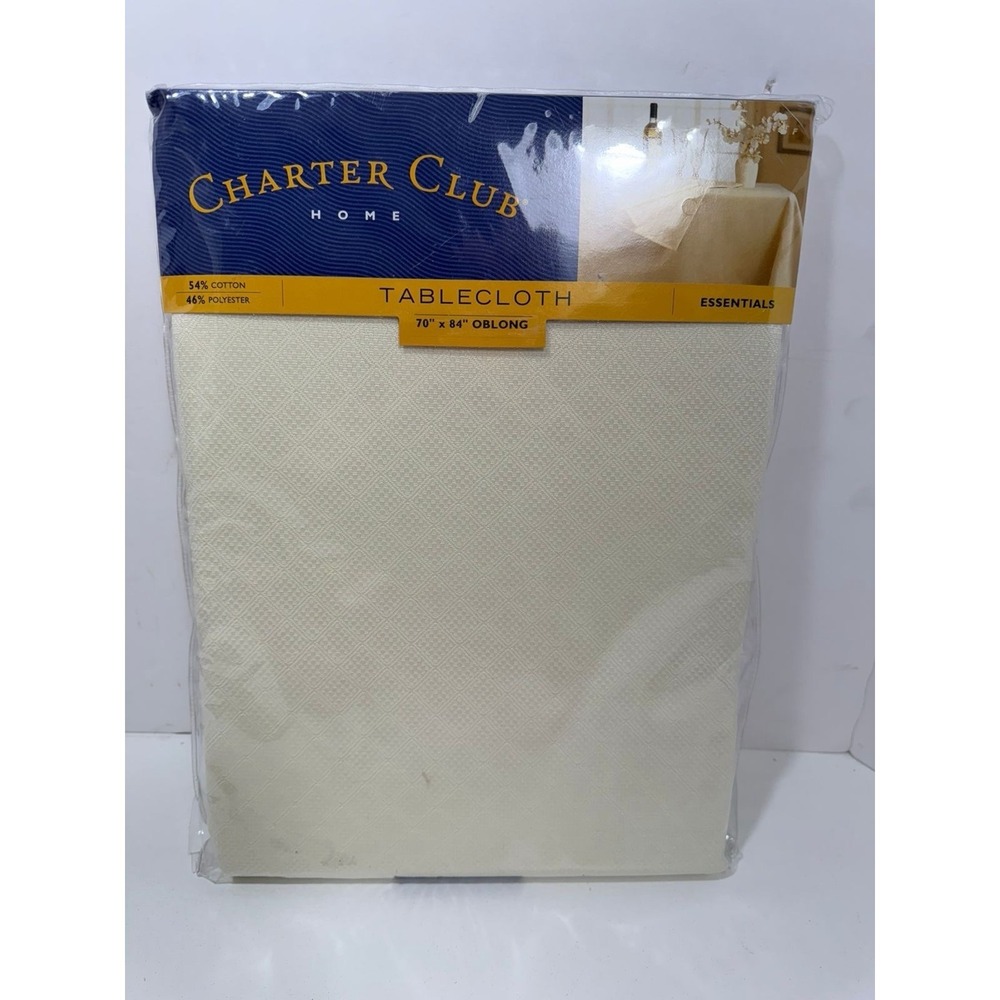 Macys Luxury‎ CHARTER CLUB  Oblong Tablecloth 70x84 Cream Off White Diamonds New